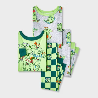 Toddler Boys' 4pc Teenage Mutant Ninja Turtles Cotton Long Sleeve Pajama Set - Green/Gray 12M | Target