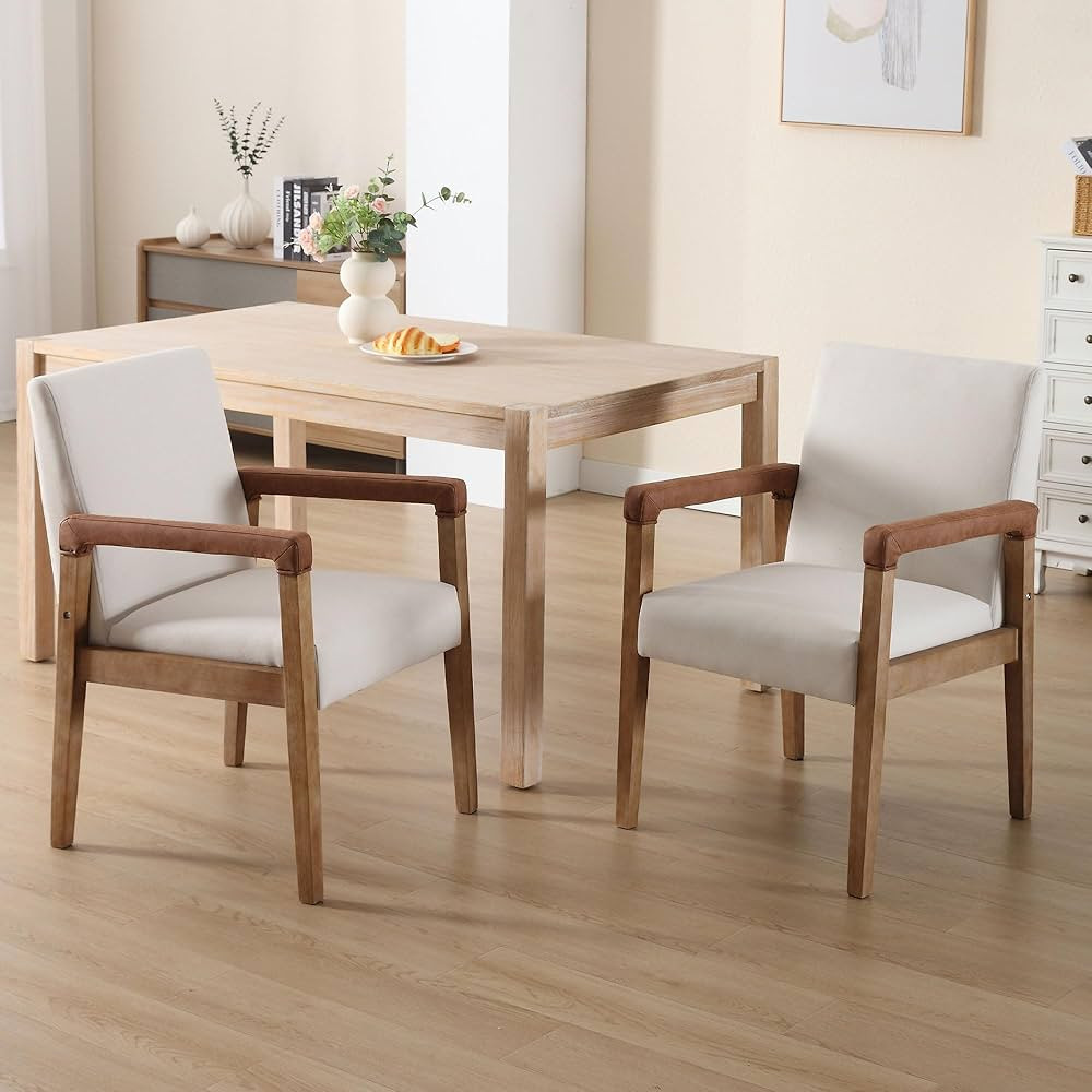 Mid Century Modern Dining Chairs Set of 2 Linen Fabric Upholstered Accent Chairs Comfy Kitchen Ch... | Amazon (US)
