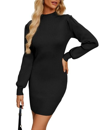 Naggoo Womens Black Sweater Dress Turtleneck Long Sleeve Knit Mini Sweater Dress Black M | Amazon (US)