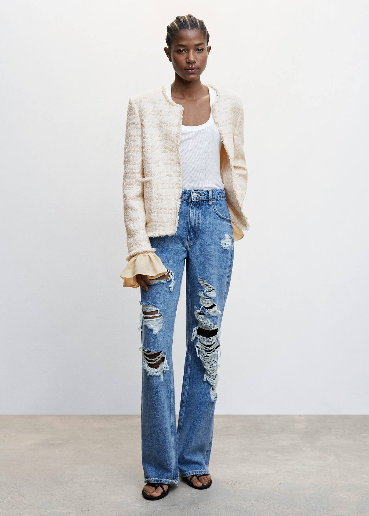 Tweed jacket with ruffled cuffs -  Women | Mango USA | MANGO (US)