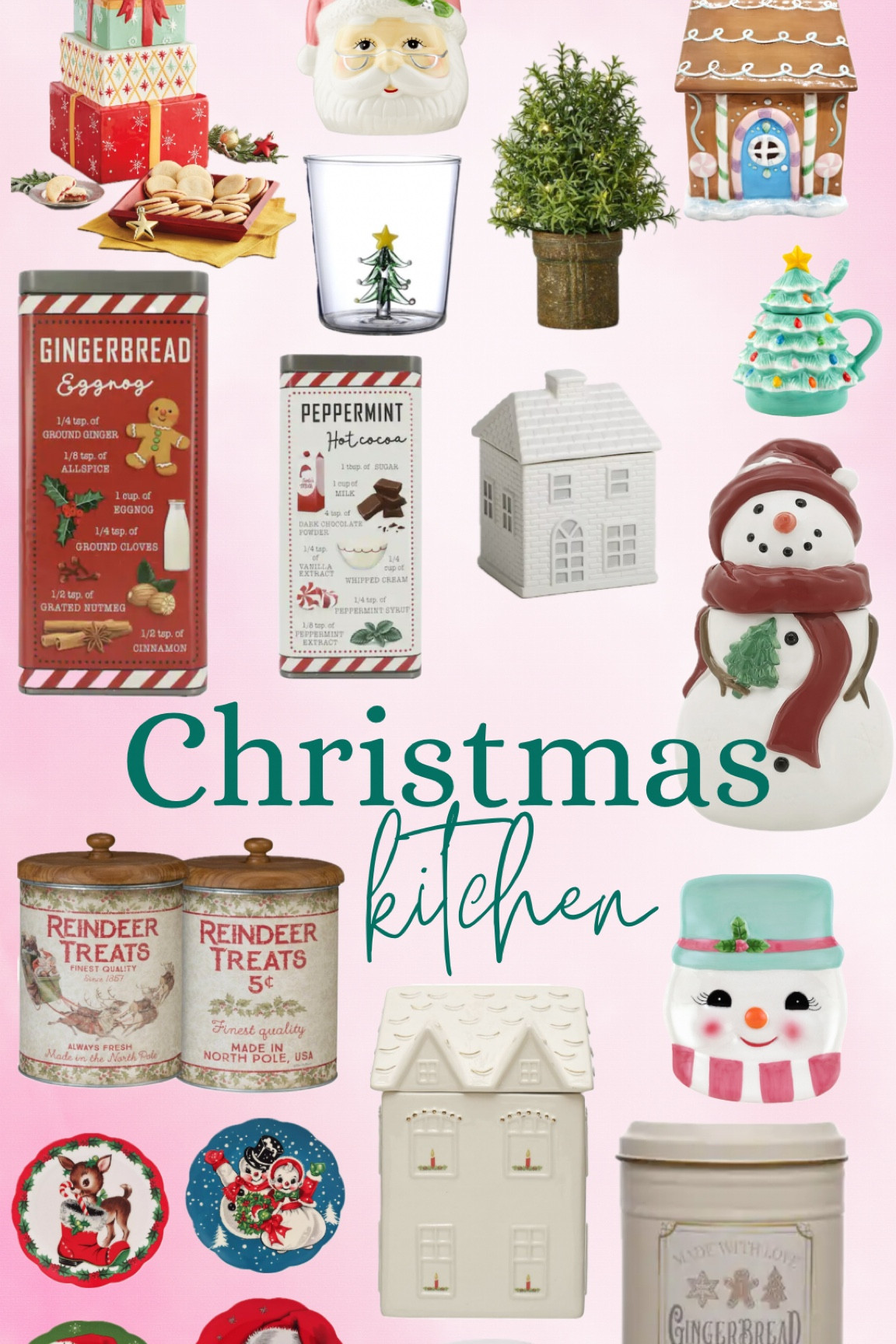 Christmas kitchen. Christmas cookie jars. Christmas glass. Christmas mug. Gingerbread house. Christmas dining. Snowman cookie jar. Hot cocoa  

#LTKhome #LTKHoliday #LTKSeasonal