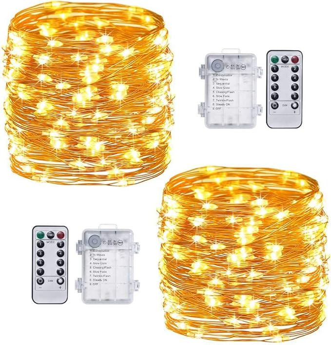 TingMiao Warm White Fairy Lights Battery Operated with Remote, 2Pack 33ft 100 LED Outdoor String ... | Amazon (US)