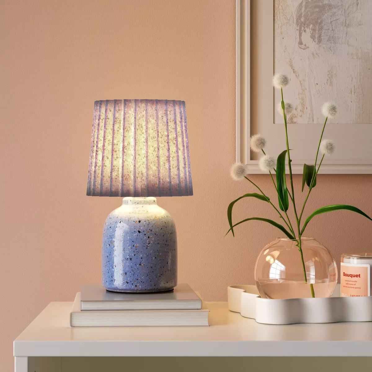 Mini Printed Ceramic Base Table Lamp with Printed Pleated Shade - Room Essentials™ | Target