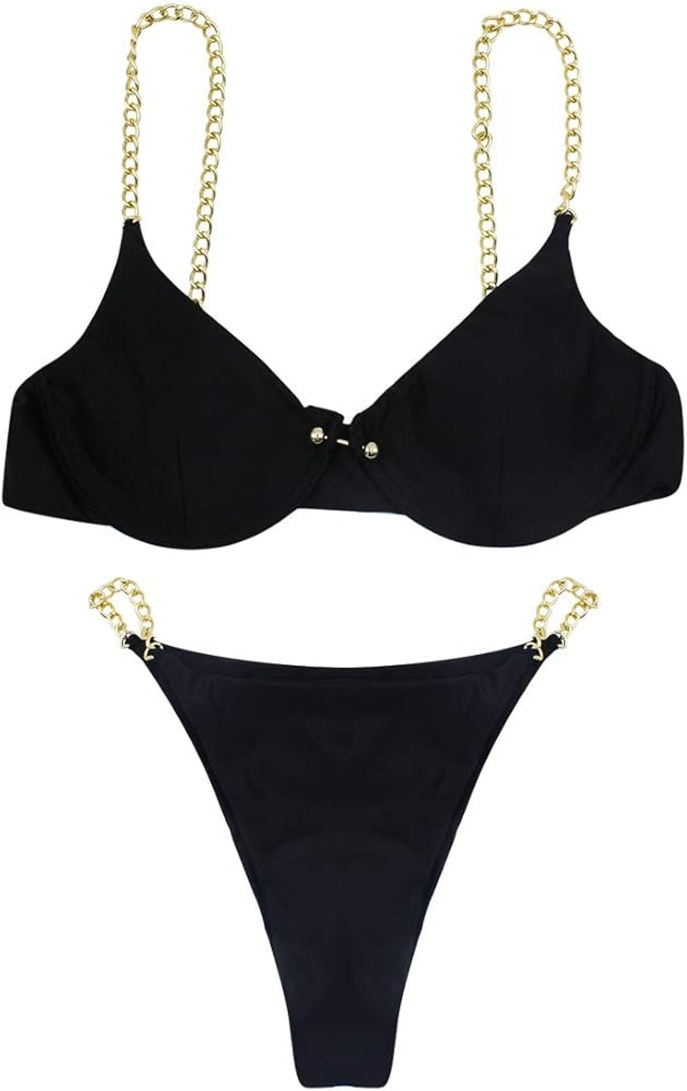 AIBEARTY Women's Sexy Metal Chain Strap Bikini Set 2 Piece Swimsuit Bathing Suit | Amazon (US)