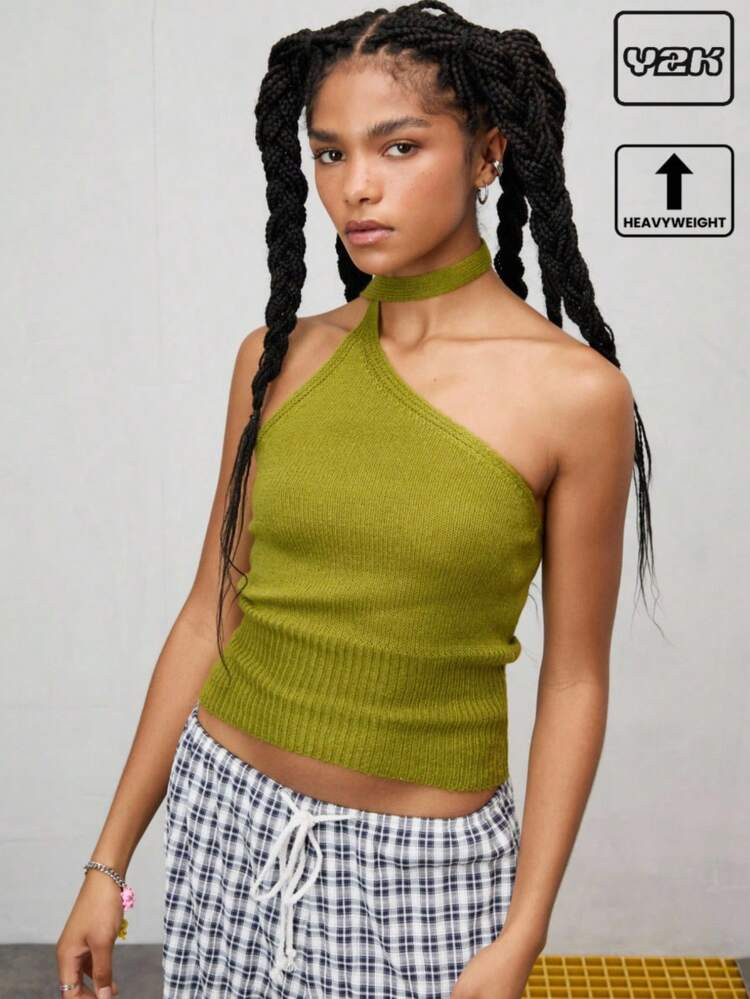 COUREZ One Shoulder Knitted Top With Scarf /Tops /Summer Tops /Going Out Tops /Street Casual/Leisure Music Festival Vacation Resort Y2K Vintage | SHEIN