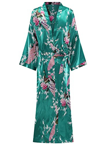 Feslieacc Women's Silk Robes Plus Size Satin Robe, Floral Silk Dressing Gown, Green, 4XL/5XL | Amazon (US)