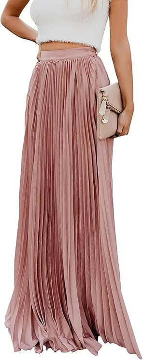 Women's High Elastic Waist Pleated Flowy Swing A-line Maxi Skirts | Amazon (US)