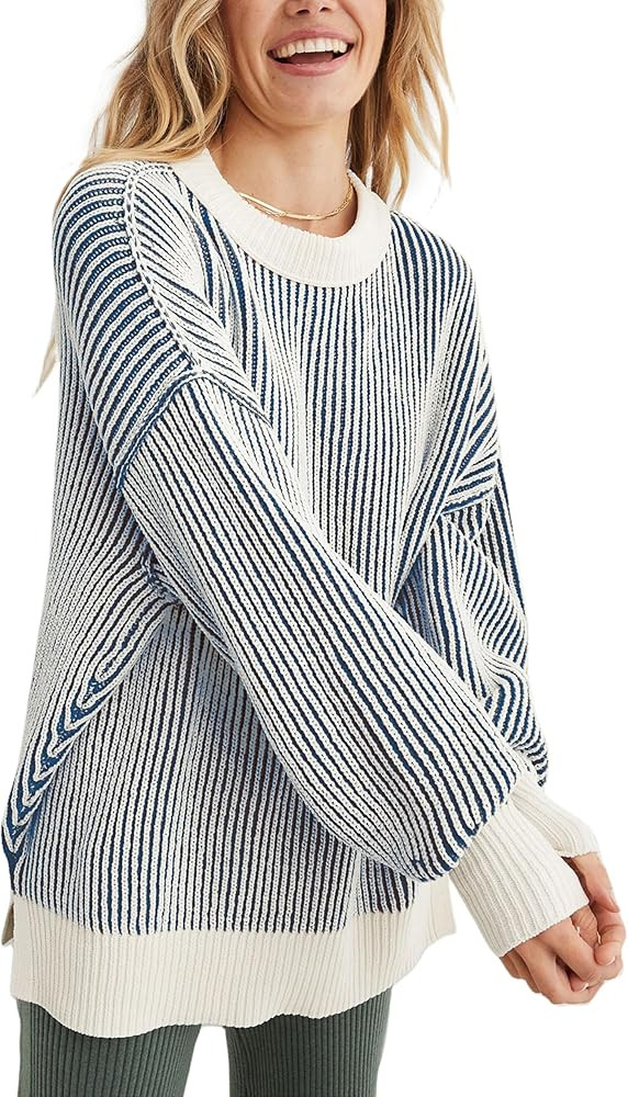 Beyond Chenille Sweater for Women 2025 Winter Crew Neck Pullover Sweater Color Block Knit Tops | Amazon (US)