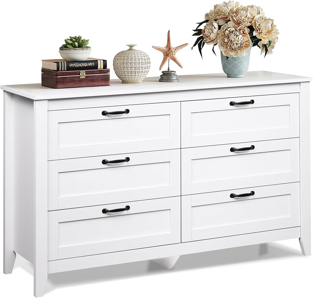 WLIVE 6 Drawer Dresser, Retro Chest of Drawers with Metal Handle, Double Wood Dresser for Bedroom... | Amazon (US)
