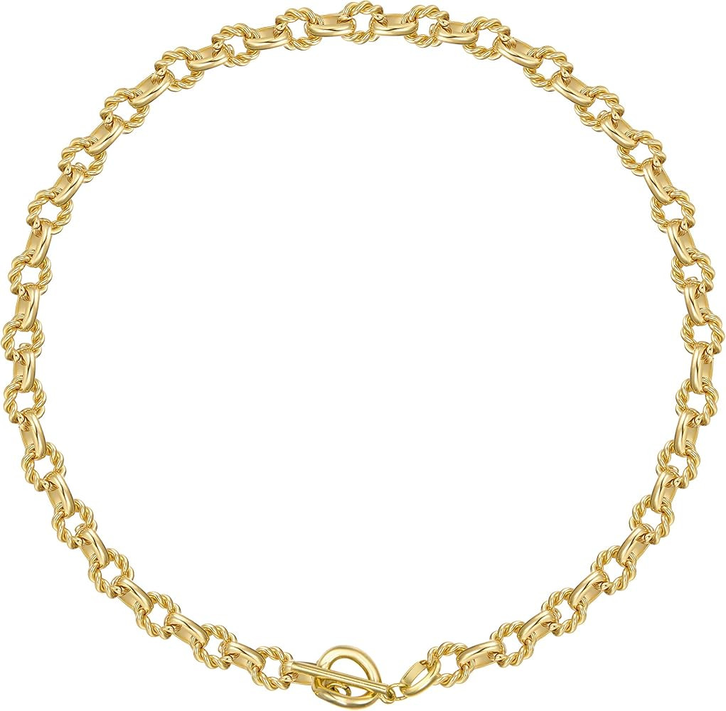 Statement 14k Gold Plated 4mm Thick Oval Chain Link Choker Collar Necklaces Chunky Gold Jewelry f... | Amazon (CA)
