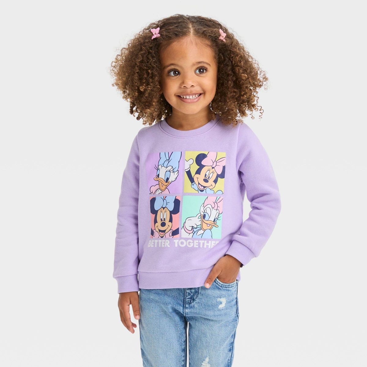 Toddler Girls' Disney Minnie Mouse Printed Fleece Pullover Sweatshirt - Purple | Target