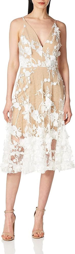 Dress the Population Women's Audrey Spaghetti Strap Midi A-line 3D Floral Dress | Amazon (US)