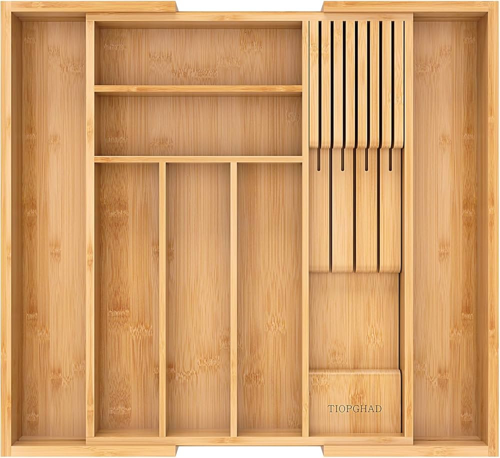 Bamboo-Silverware-Drawer-Organizer-Kitchen, Expandable Utensil Holder Cutlery Tray Flatware Organ... | Amazon (US)