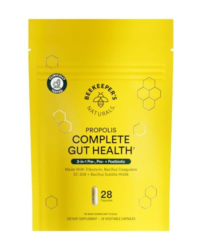 Beekeeper's Naturals Complete Gut Health, 3-in-1 Prebiotic, Postbiotic, Probiotics for Digestive Health & Bloating Relief for Women & Men, Propolis Powered, Gluten-Free Vegan Capsules, 28ct | Amazon (US)