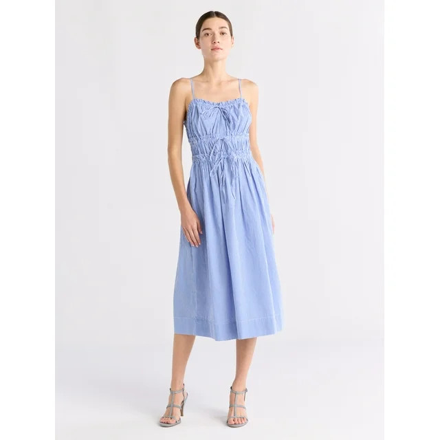 Free Assembly Women's Sleeveless Cotton Midi Dress with Bow Front, Sizes XS-XXL - Walmart.com | Walmart (US)