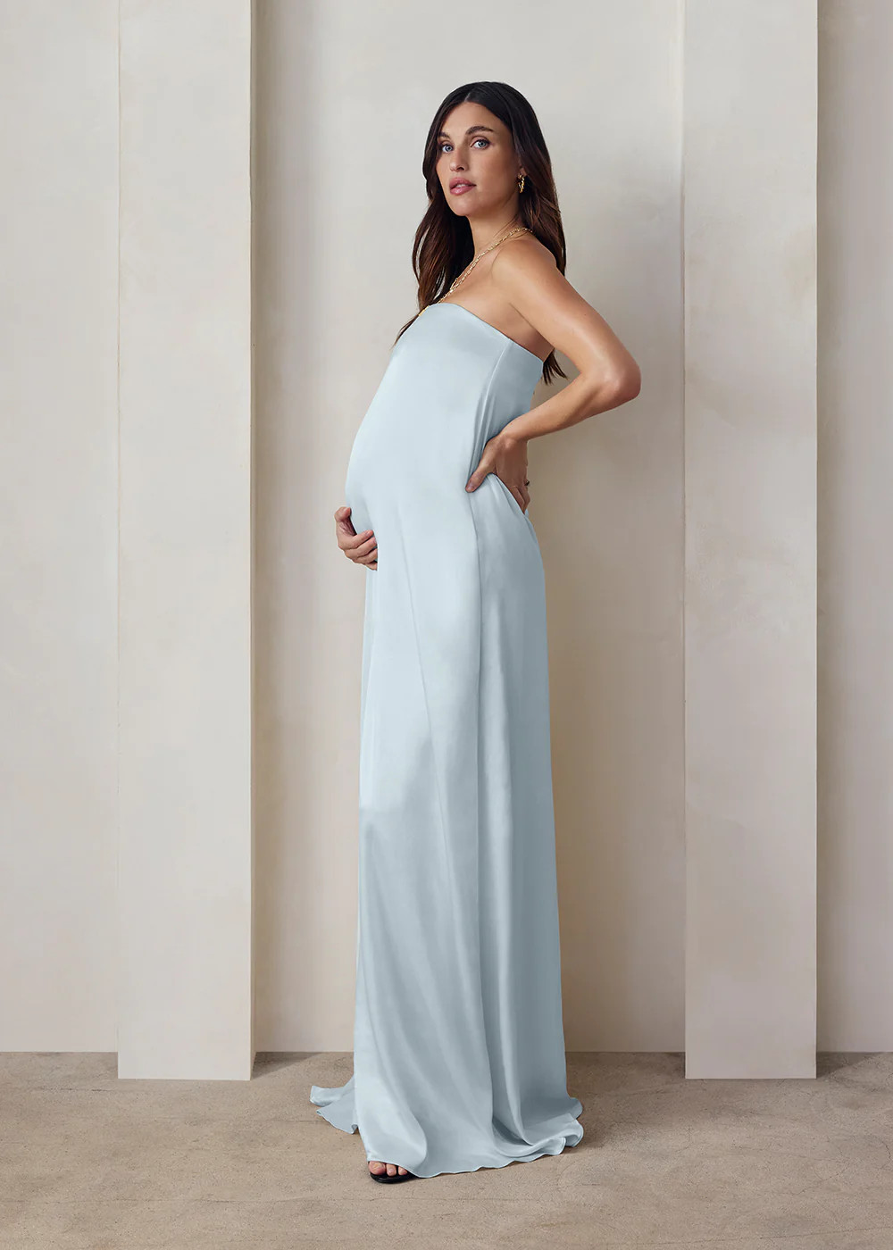 Brushed Satin Gown | Shop Bumpsuit Maternity Strapless Satin Gowns & Dresses | BUMPSUIT