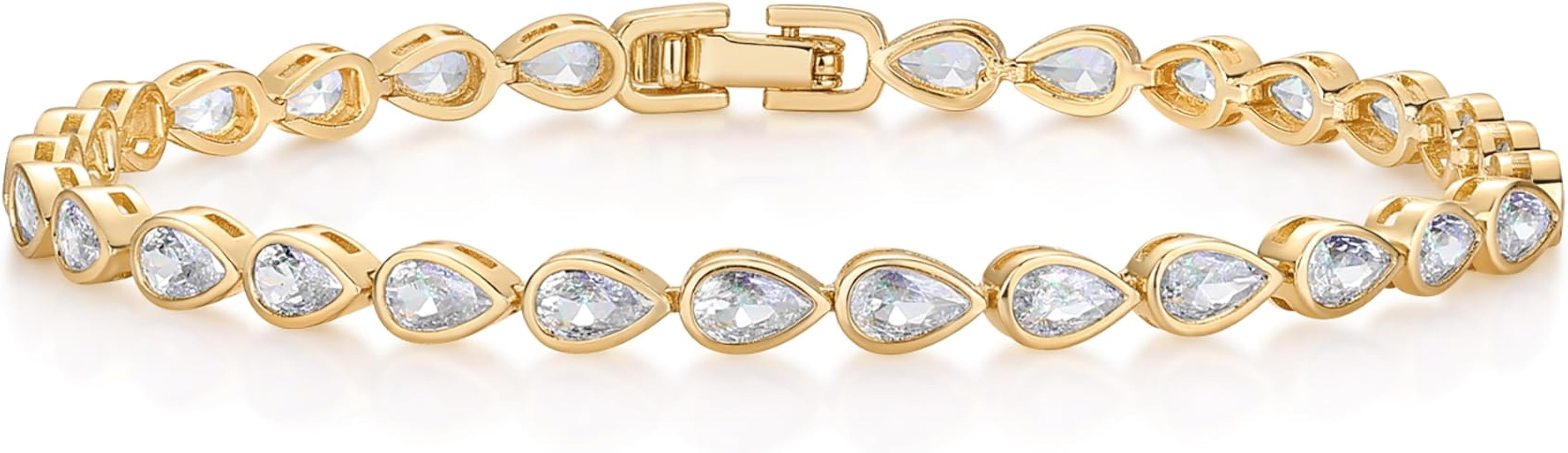 PAVOI 14K-18K Gold Plated Simulated Diamonds Bezel Set Tennis Bracelets for Women - Cubic Zirconi... | Amazon (US)