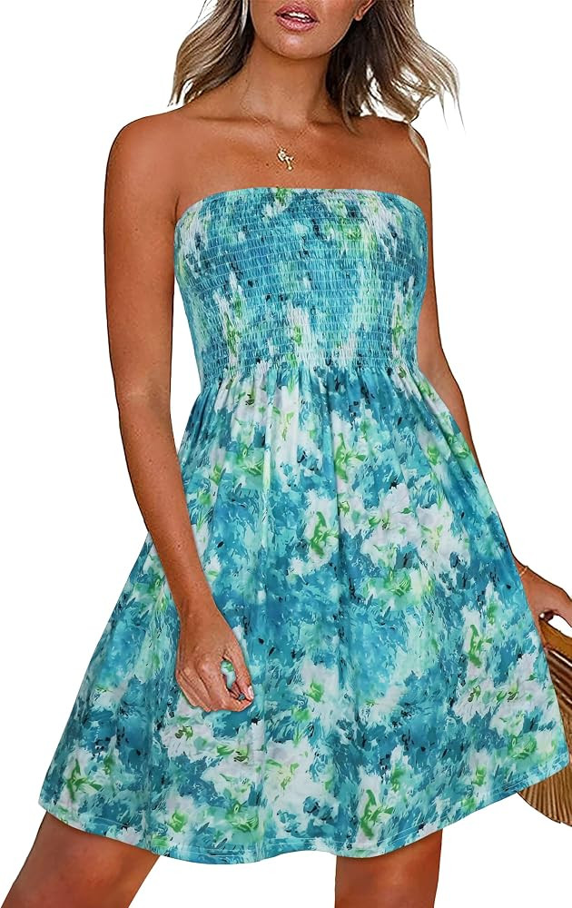 CHICGAL Summer Dresses for Women Beach Cover Ups Strapless Boho Floral Print Sundress 2026 | Amazon (US)