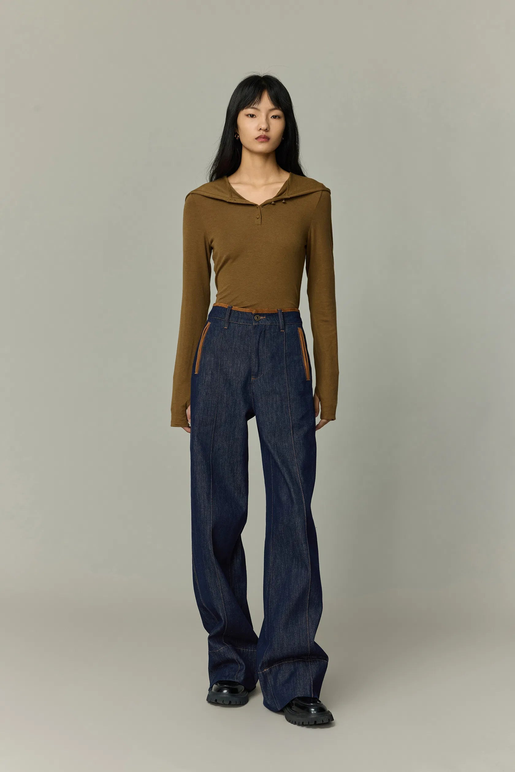 Liberty Color-Block Patch Jeans in Cotton Denim | Fabrique