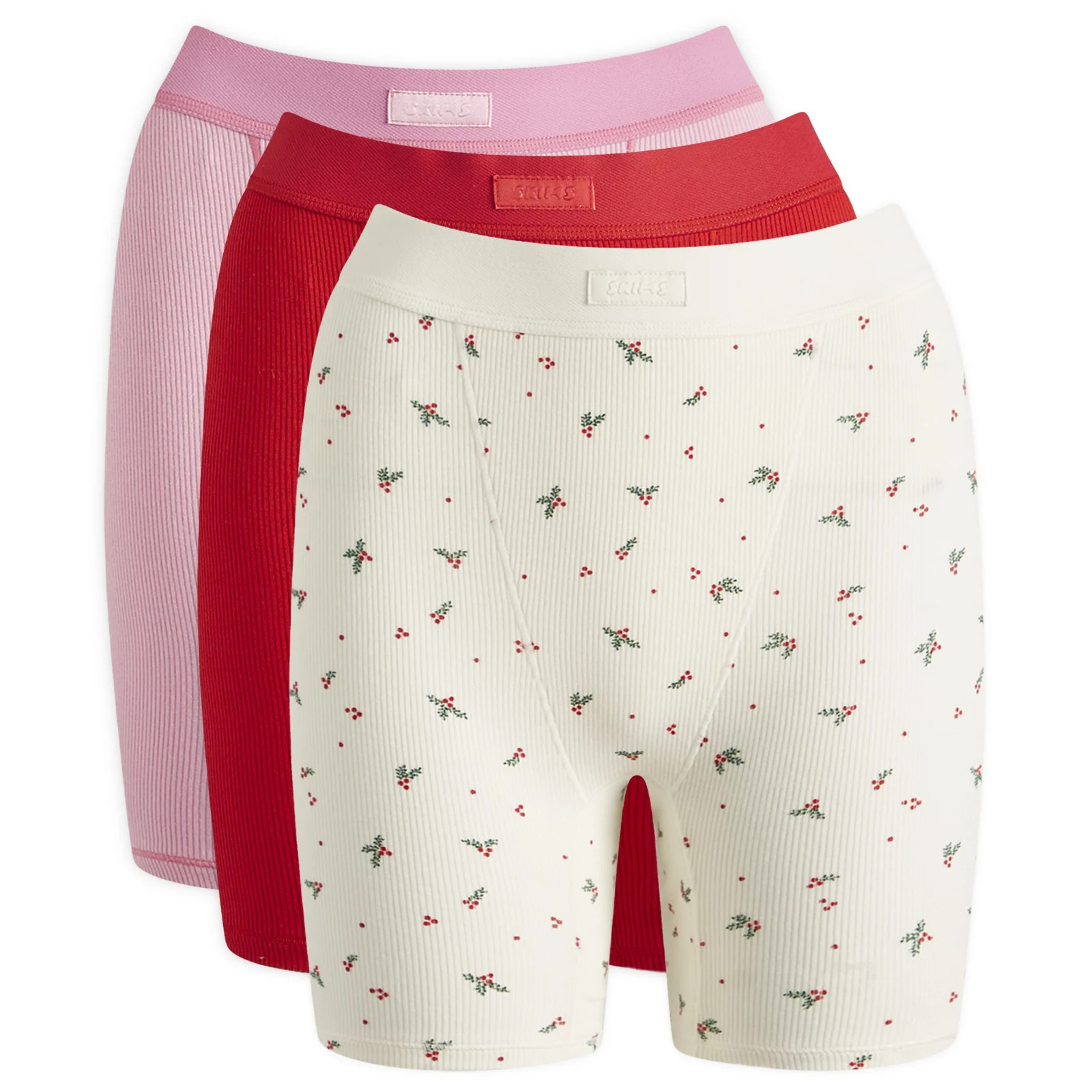 SKIMS Women's Cotton Rib Boxer 3-Pack in Marble Holly Multi, Size X-Small | END. Clothing | END. Clothing