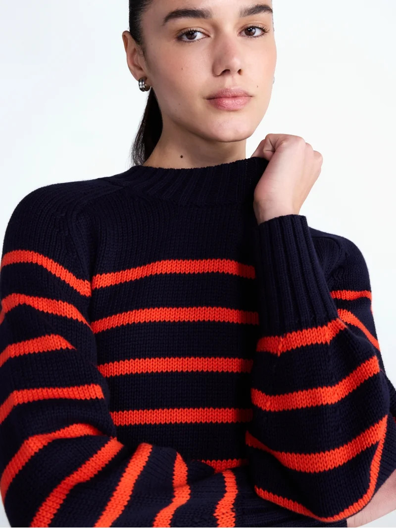 Free Assembly Women's Cropped Mock Neck Cotton Sweater, Midweight, Sizes XS-XXL | Walmart (US)