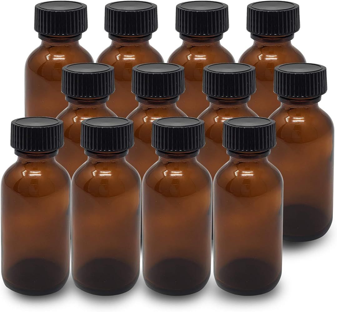 Amber Glass Bottles 1 Oz (30 ml) Pack Of 12 Empty Refillable Bottles With Black Cap Onisavings | Amazon (US)