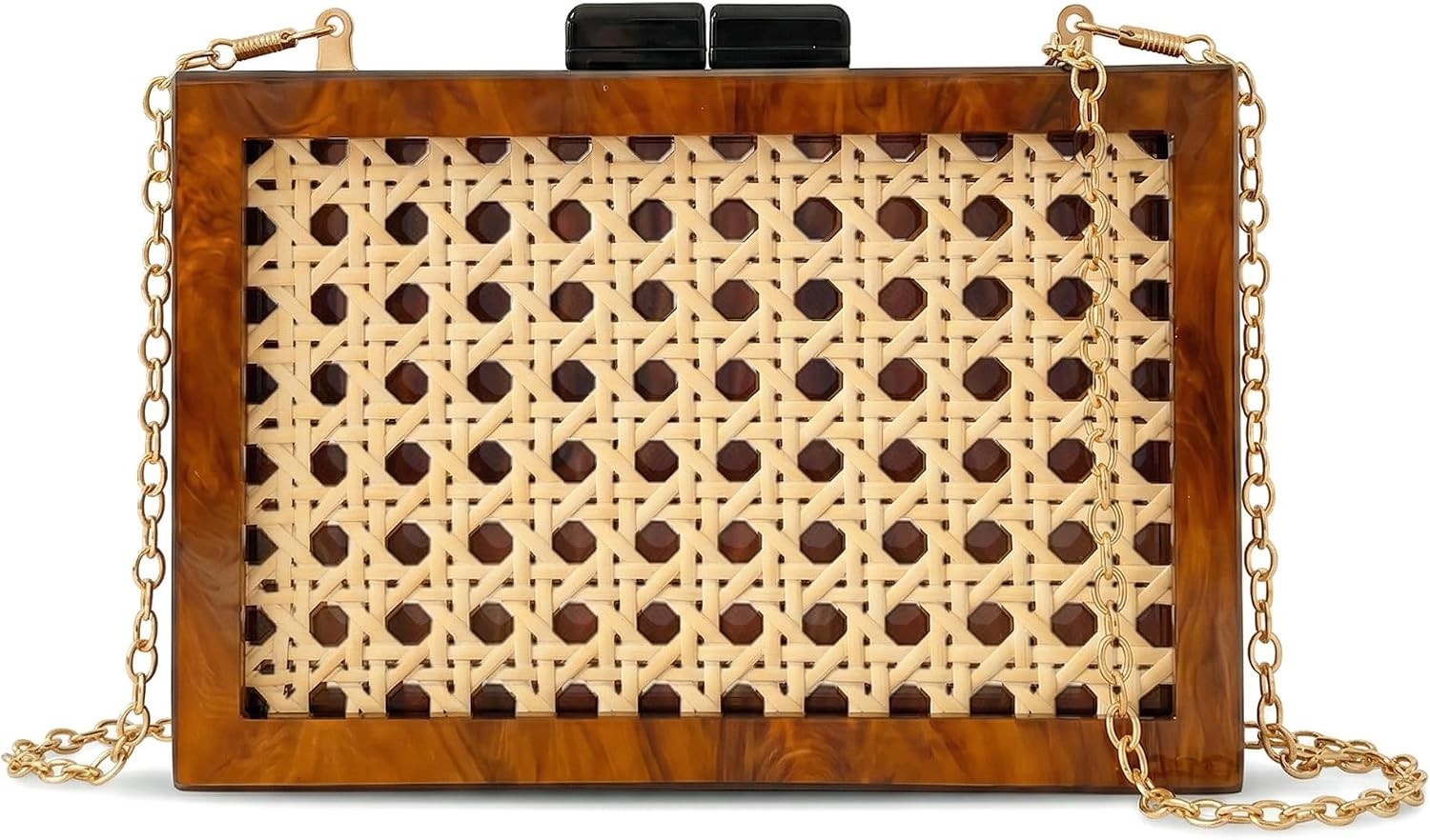 MAUYAR Women Woven Acrylic Purse Evening Handbag, Rattan Needlepoint Clutch Chain Wicker Box Crossbody Shoulder Bag | Amazon (US)