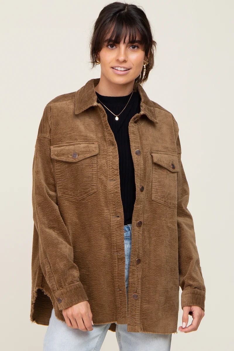 Brown Corduroy Raw Hem Shacket | PinkBlush Maternity