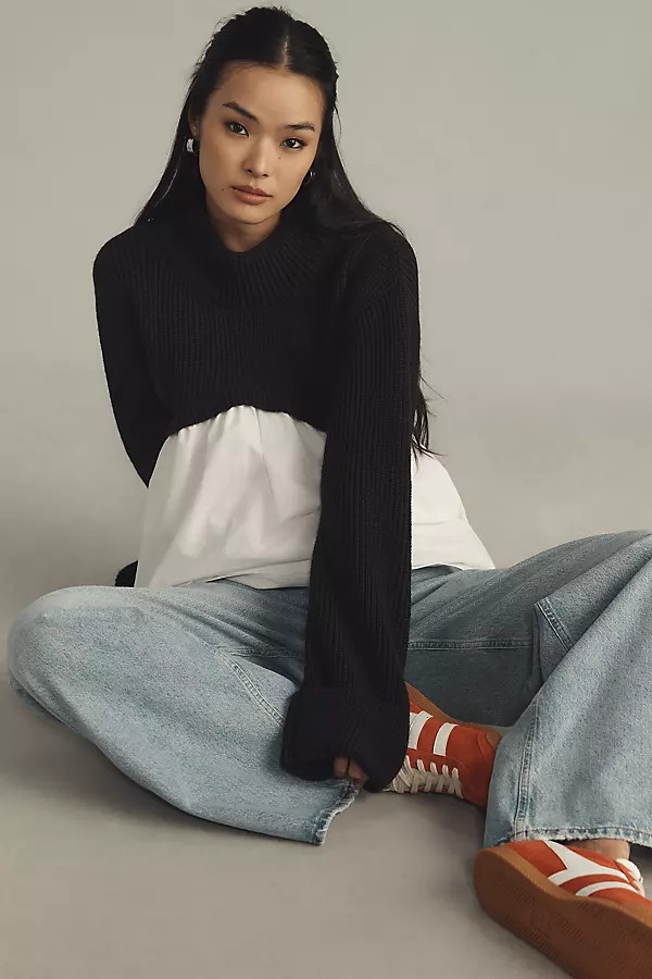 Mock-Neck Babydoll Twofer Top | Anthropologie (US)