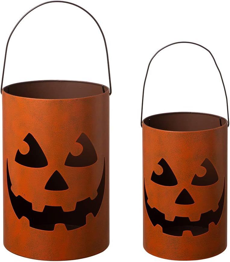 Glitzhome 2 Pack Halloween Jack O Lantern Bucket, 11.02" H Candle Holder Bucket Outdoor Standing ... | Amazon (US)