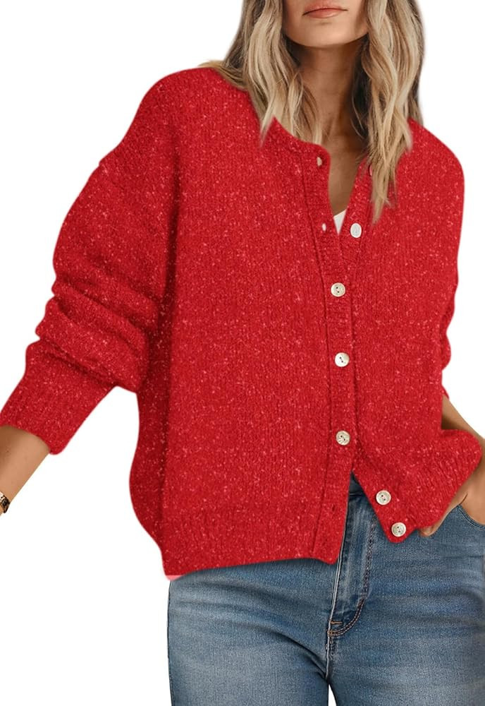 PRETTYGARDEN Long Sleeve Crewneck Button Down Womens Sweaters Spring Open Front Chunky Cardigan S... | Amazon (US)