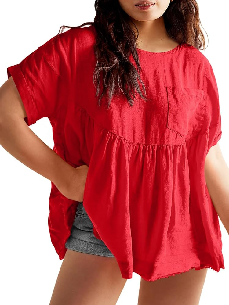 Beautife Womens Plus Size Summer Babydoll Tops Oversized Blouse Dressy Casual Peplum Tunic Shirts | Amazon (US)