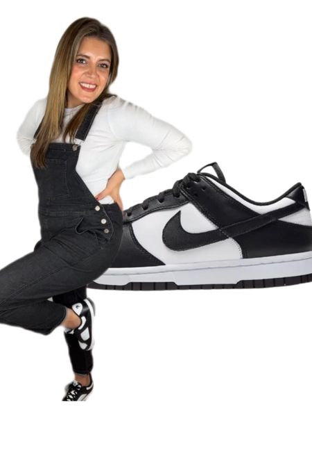 Nike dunk look for less. Nike inspired sneakers. Nike dupe sneaker. Panda dunk. Panda dunks. Black and white sneakers. Neutral sneakers. Sneakers fit tts. 
Long sleeve tee from Target (tts). Overalls fit tts. 

#LTKunder100 #LTKFind #LTKunder50