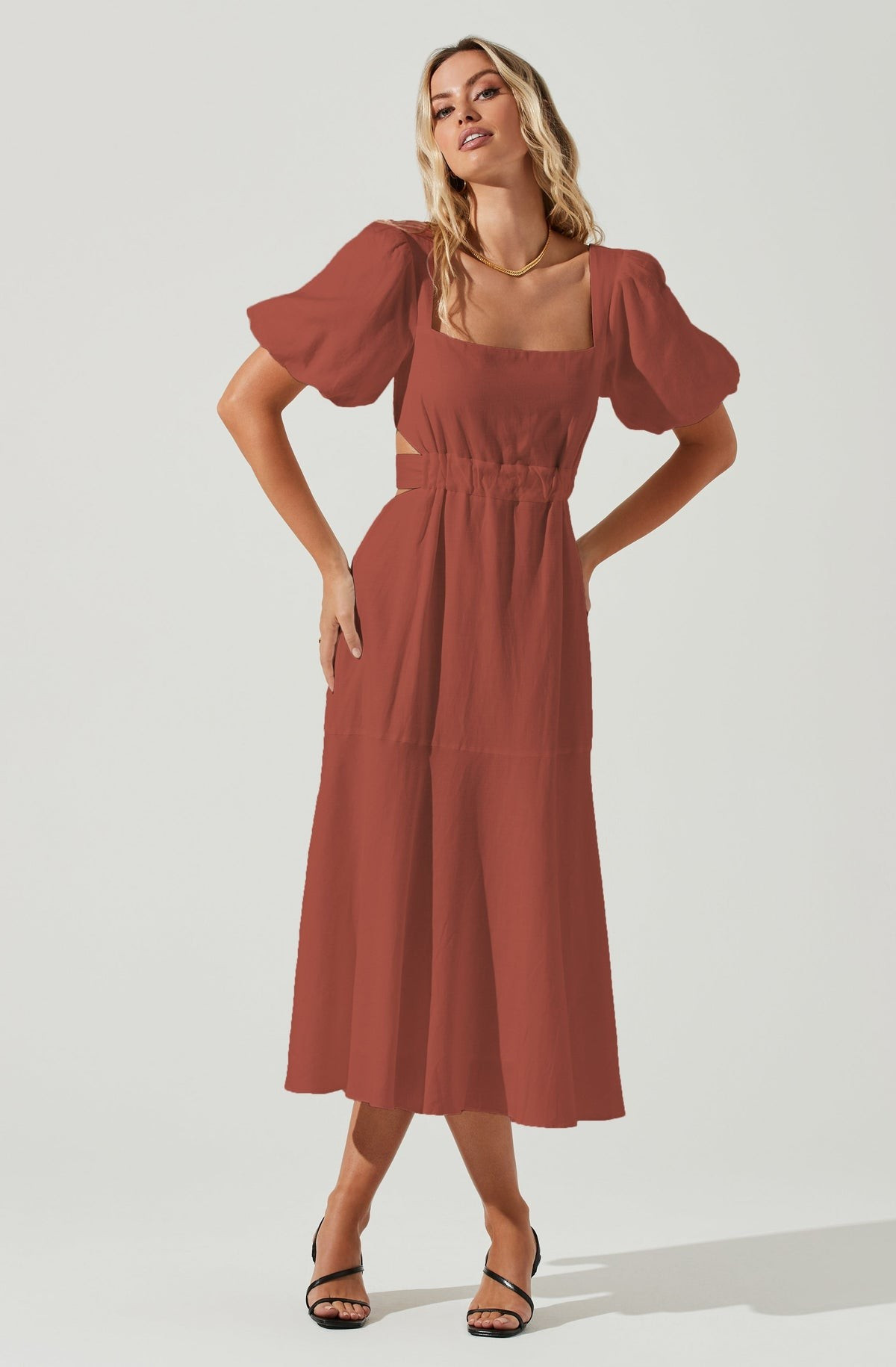Angeles Puff Sleeve Cutout Dress | ASTR The Label (US)