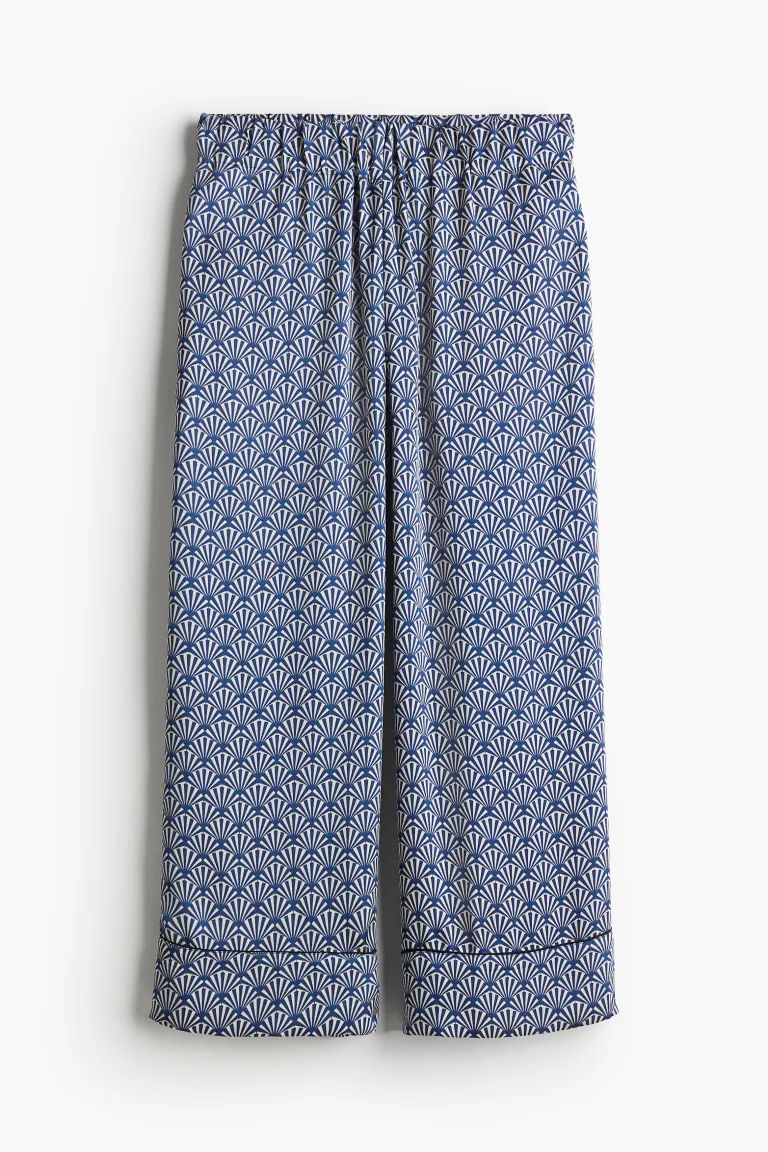 Pull-on satin trousers - Blue/Patterned - Ladies | H&M GB | H&M (UK, MY, IN, SG, PH, TW, HK)