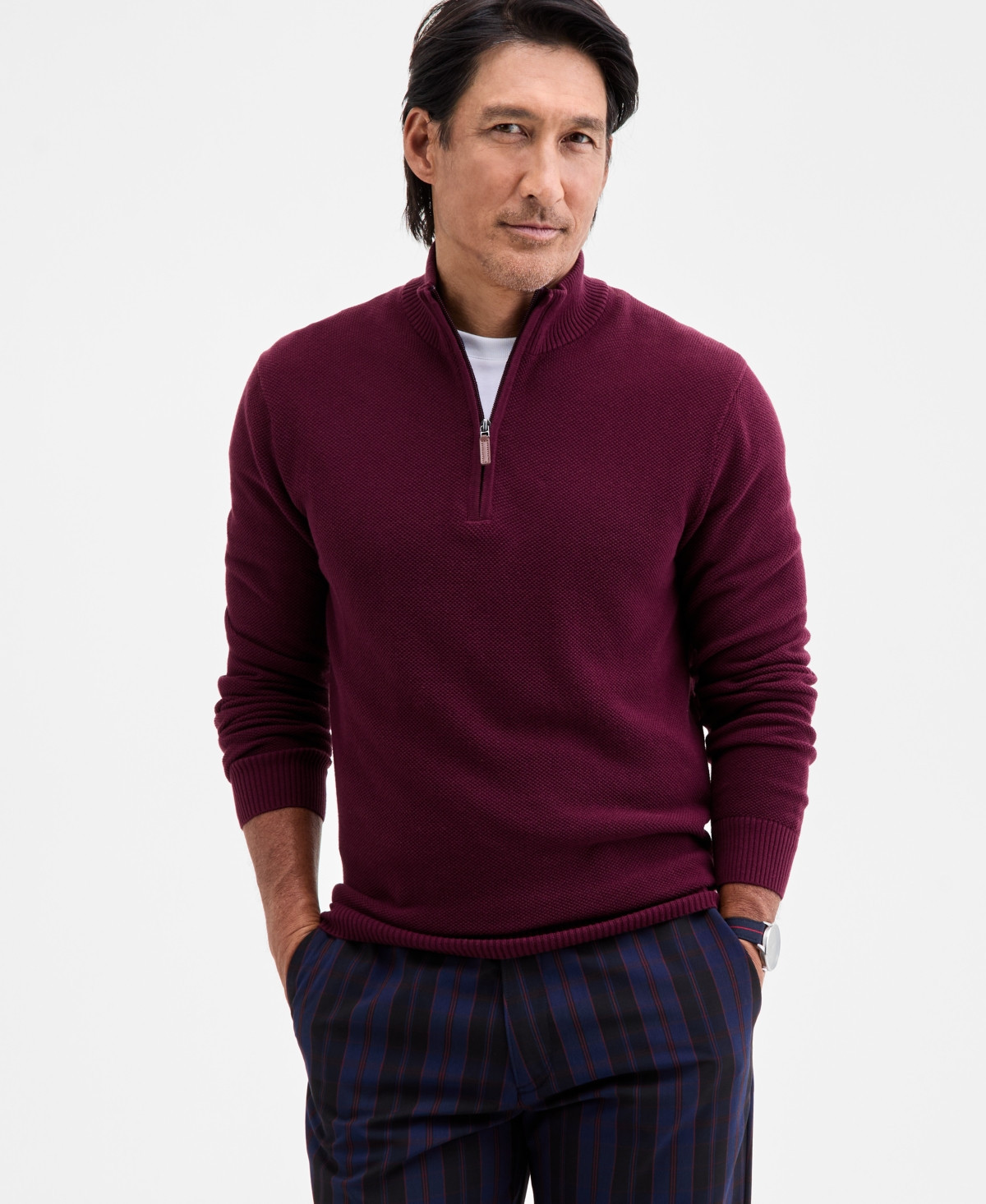 Club Room Men's Quarter-Zip Sweater, Macy's Exclusive - Red Plum | Macy's