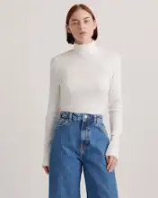 White Organic Cotton Micro-Rib Turtleneck | Quince