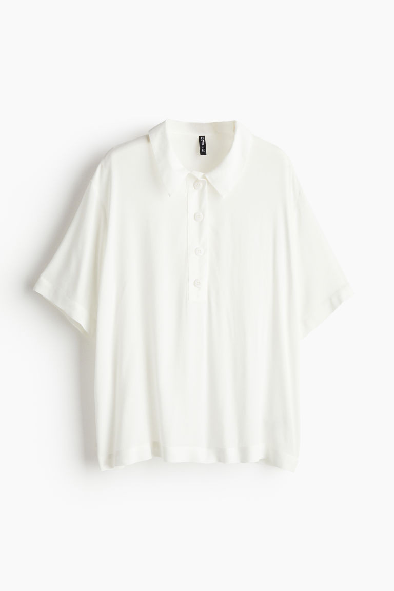 H & M - Sheer Crêpe Polo Shirt - White | H&M (US + CA)