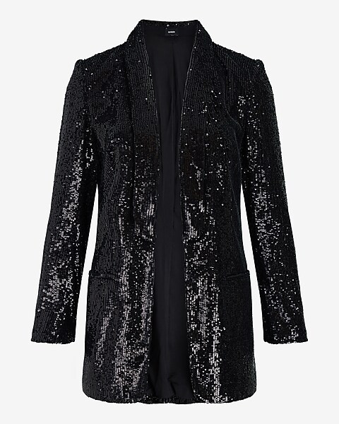 Sequin Open Front Boyfriend Blazer | Express