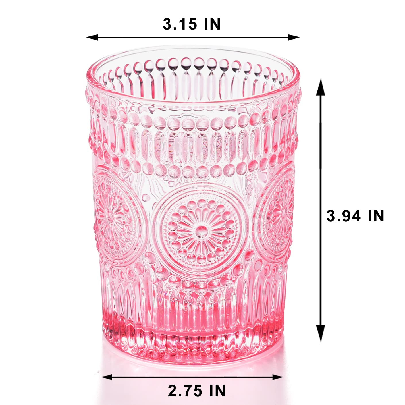 4 Pack Romantic Water Glasses-10.5 OZ Pink Vintage Drinking Glasses Tumblers for Whisky, Beer, Ju... | Amazon (US)