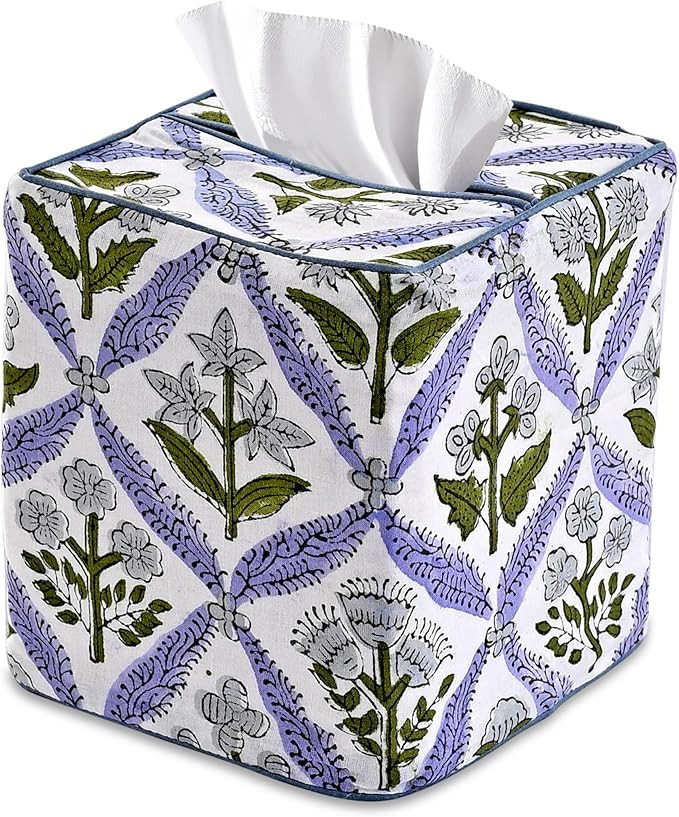 Ridhi Light Steel Blue Block Print Tissue Box Cover Handmade Cotton Fabric Decorative Square Napk... | Amazon (US)