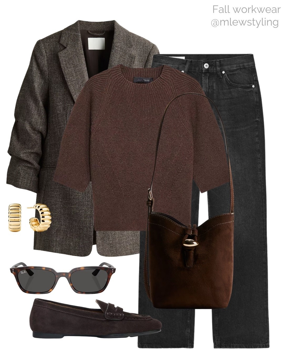 Fall office outfit 🤎🍂

Tags: casual workwear, autumn outfit, leather loafers, driving shoes, new-in Zara black jeans, rayban sunglasses, Mejuri gold hoop earrings, H&M blazer, brown knit t-shirt, short sleeved sweater, back to school, teacher outfit 

#LTKWorkwear #LTKShoeCrush #LTKautumn