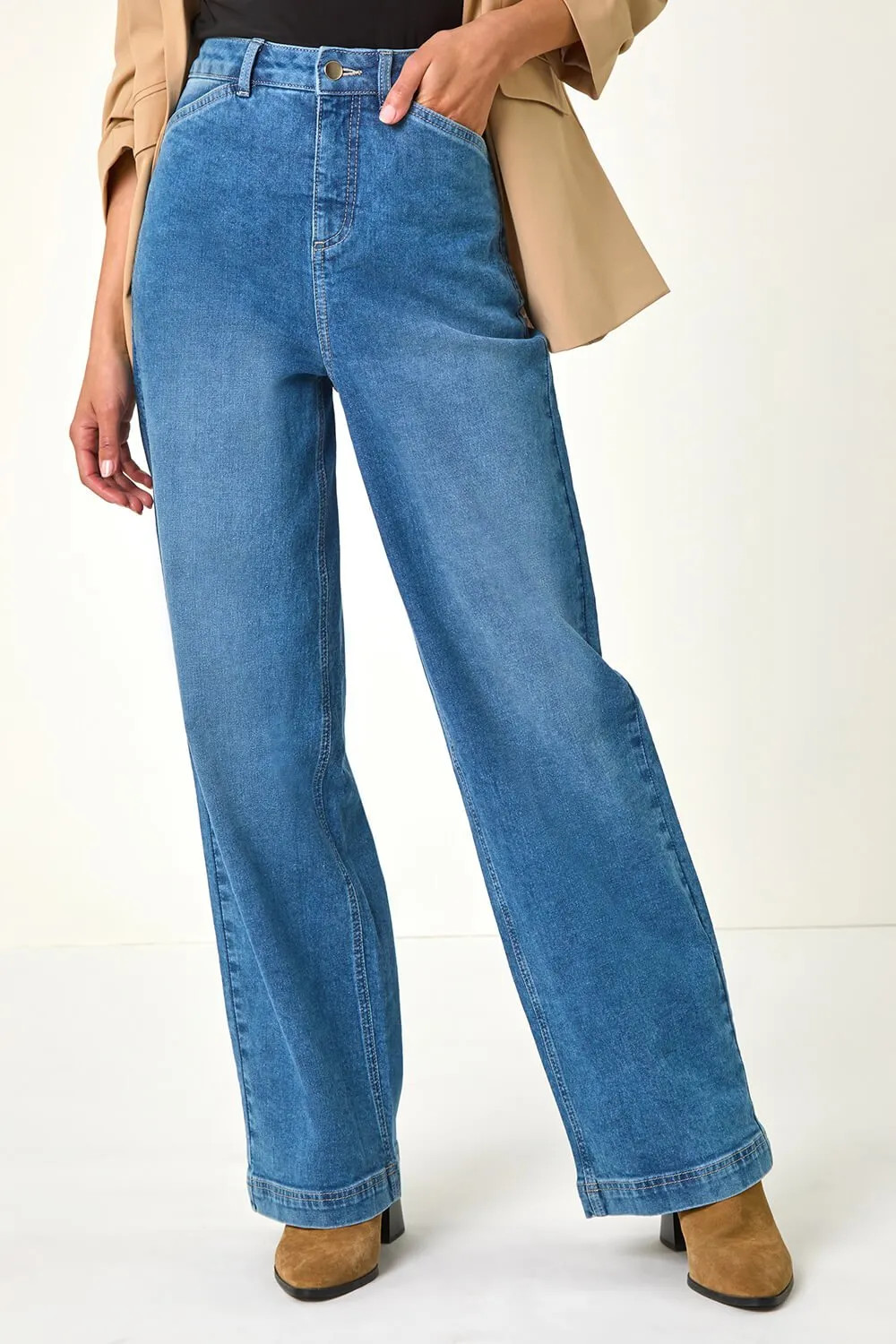 Trousers | Cotton Blend Wide Leg Stretch Jeans | Roman | Debenhams UK