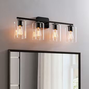 KAWOTI Clemmon 29.25-in 4-Light Black Modern/Contemporary Vanity Light | Lowe's
