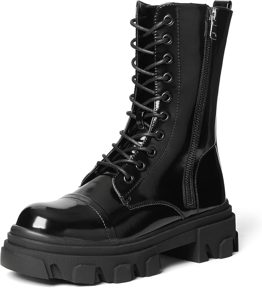 DREAM PAIRS Women’s Combat Boots Lace up Mid Calf Boots Low Heel Chunky Platform Lug Sole Boots | Amazon (US)