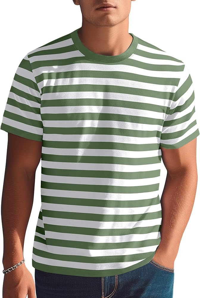 Zengjo Mens Striped Shirt Short Sleeve T-Shirts | Amazon (US)