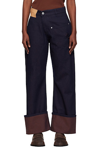 Navy Turn Up Twisted Workwear Jeans | SSENSE