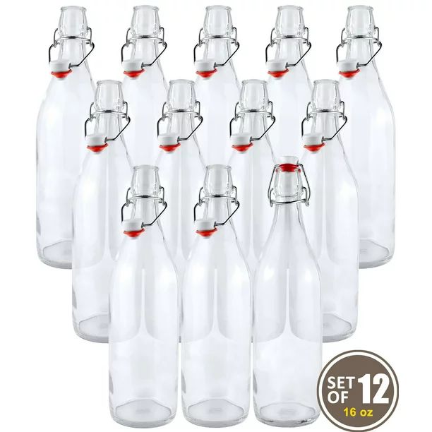 Estilo Swing Top Easy Cap Clear Glass Beer Bottles, Round, 16 oz, Set of 12 - Walmart.com | Walmart (US)