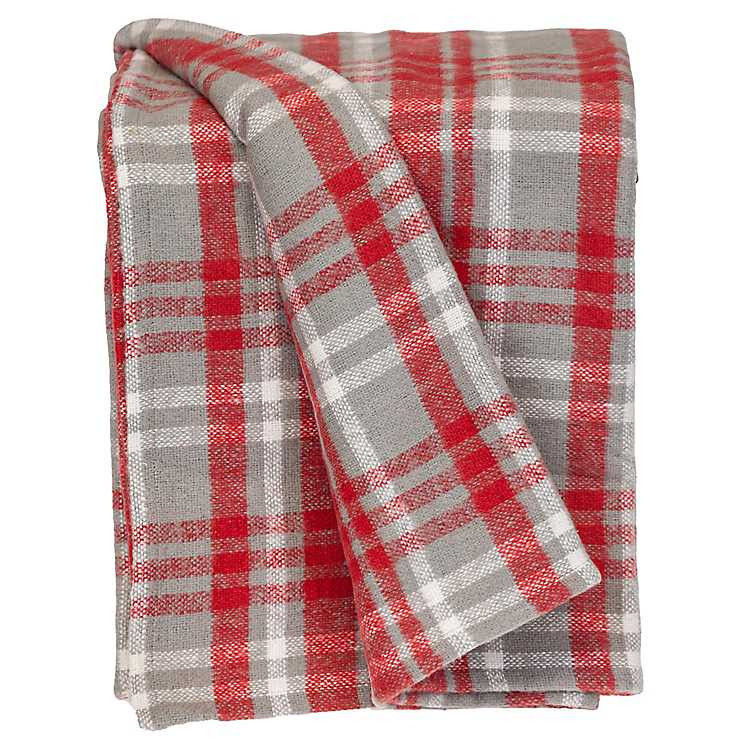Red and Gray Plaid Cotton Throw | Kirkland's Home