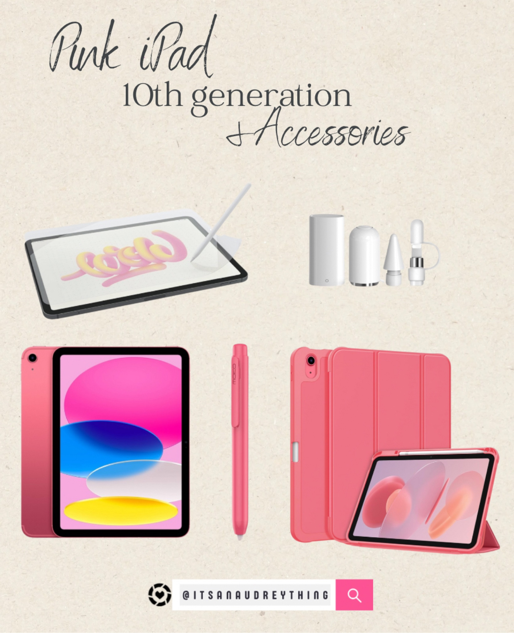 Pink iPad 10th generation and accessories to match! Paper like screen protector, and Apple Pencil case and replacement cap, adapter and tip. Smart Folio case with pencil holder. 

#LTKsalealert #LTKitbag #LTKtravel